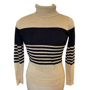 Joseph A Metallic Turtleneck Stripe Sweater Size M Glitter Sparkly